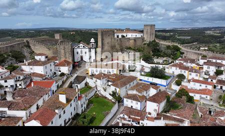 Skyline von Obidos in Portugal. Wunderschöne Landschaft In Europa. Reiseziel. Obidos in Leiria Portugal. Stockfoto