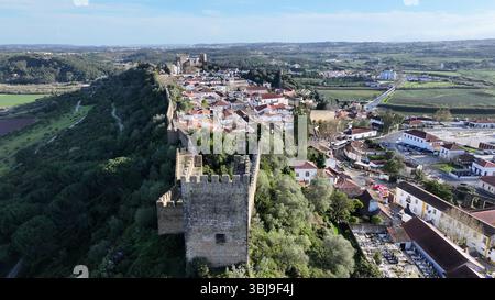 Skyline von Obidos in Portugal. Wunderschöne Landschaft In Europa. Reiseziel. Obidos in Leiria Portugal. Stockfoto