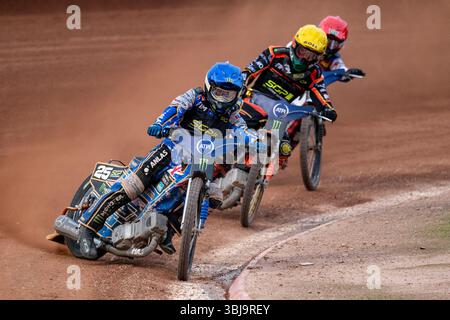 Während des ATPI FIM Speedway Grand Prix von Großbritannien 2025 im National Speedway Stadium in Manchester, England, Vereinigtes Königreich am 13. Juni 2025 (Foto: Andrew SURMA/ Credit: SIPA USA/Alamy Live News Stockfoto
