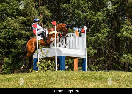 Luhmühlen Horse Trials, Deutschland 14. Juni 2025. Laura Collett (Großbritannien) reitet London 52 in der Cross Country Phase des CCI5*- L während der Longines Luhmühlen Horse Trials in Luhmühlen Deutschland vom 12. Bis 15. Juni 2025 Credit: Peter Putnam / Alamy Live News Stockfoto