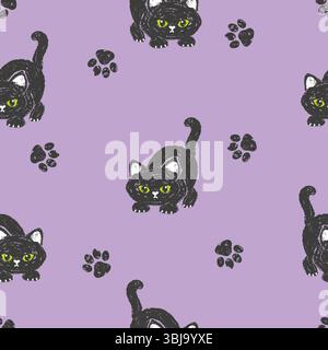 Nahtloses süßes schwarzes Katzenmuster. Vektor Halloween Illustration für Kinder Stock Vektor