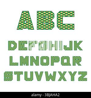Schriftart, Alphabet mit japanischen Fischskalen. Isolierte Vektorobjekte auf weißem Hintergrund. Stock Vektor
