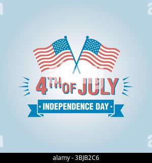4. Juli Logo-Vektor – gekreuzte, schwenkende amerikanische Flaggen mit Independence Day Banner Design Stock Vektor
