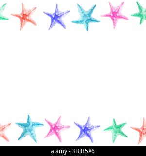 Nahtlose Aquarellrandung von bunten Seesternen Stockfoto