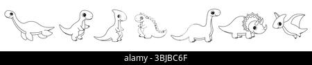 Satz von Malseiten mit Dinosauriern. Vektorabbildung. Stock Vektor