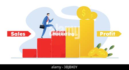 Geschäftswachstum Ein Weg von Vertrieb und Marketing zum Erreichen des Gewinns finanzieller Erfolg Anlagestrategie Stock Vektor