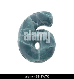 Eisrisszahl 6 - 3D gefrorene Ziffer isoliert auf weißem Hintergrund. Dieses Alphabet eignet sich perfekt für kreative Illustrationen im Zusammenhang mit Na Stockfoto