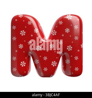 Schneeflockenbuchstabe M - Großbuchstabe 3D weihnachtsschrift isoliert auf weißem Hintergrund. Dieses Alphabet eignet sich perfekt für kreative Illustrationen, aber nicht für li Stockfoto