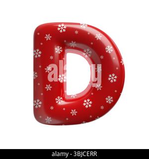 Schneeflocken-Buchstabe D - Großbuchstabe 3D weihnachtsschrift isoliert auf weißem Hintergrund. Dieses Alphabet eignet sich perfekt für kreative Illustrationen, aber nicht für Limetten Stockfoto