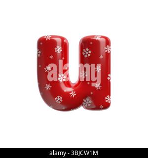 Schneeflocken-Buchstabe U - kleine 3D-weihnachtsschrift isoliert auf weißem Hintergrund. Dieses Alphabet eignet sich perfekt für kreative Illustrationen im Zusammenhang mit dem Thema, aber nicht beschränkt auf das Alphabet Stockfoto