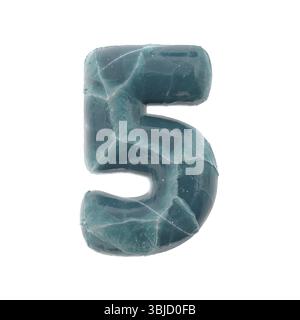 Eisrisszahl 5 - 3D gefrorene Ziffer isoliert auf weißem Hintergrund. Dieses Alphabet eignet sich perfekt für kreative Illustrationen im Zusammenhang mit Na Stockfoto