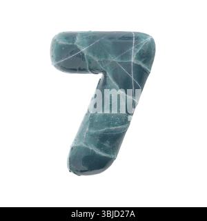 Eisrisszahl 7 - 3D gefrorene Ziffer isoliert auf weißem Hintergrund. Dieses Alphabet eignet sich perfekt für kreative Illustrationen im Zusammenhang mit Na Stockfoto