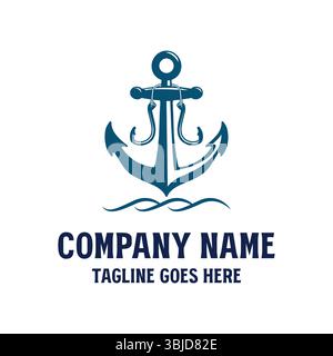 Vintage Retro Ankerseil mit Köder Fischhaken Jig für nautisches Boot Schiff Logo Design Stock Vektor