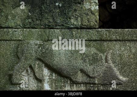 Butrint/Albanien 12. Oktober 2019. Nahaufnahme der Ruinen des Löwentors, der antiken Stadt Butrint, Sarande, Albanien, Europa Stockfoto