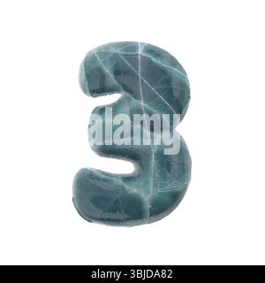 Eisrisszahl 3 - 3D gefrorene Ziffer isoliert auf weißem Hintergrund. Dieses Alphabet eignet sich perfekt für kreative Illustrationen im Zusammenhang mit Na Stockfoto