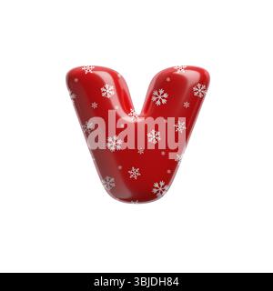 Schneeflocke Buchstabe V - kleine 3D weihnachtsschrift isoliert auf weißem Hintergrund. Dieses Alphabet eignet sich perfekt für kreative Illustrationen im Zusammenhang mit dem Thema, aber nicht beschränkt auf das Alphabet Stockfoto