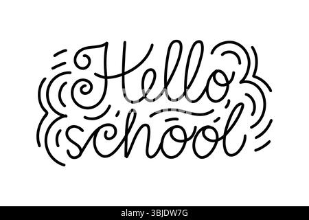 Handgezeichneter Hello School-Schriftzug Im Doodle-Stil Stock Vektor