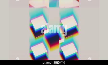 Farbenfroher abstrakter Hintergrund aus Würfeln und Quadraten. 3D-Rendering von Formen und Farben mit Dispersions- und Brechungseffekten, wodurch abstrakte, farbenfrohe Illustrationen entstehen Stockfoto