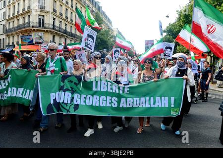 Paris, Frankreich. Juni 2025. Demonstration gegen die Blockade des Gazastreifens, die auf Aufforderung mehrerer Gewerkschaften, darunter der CGT, der FO und der LFI, organisiert wurde. Paris, Frankreich am 14. Juni 2025. Foto: Karim Ait Adjedjou/ABACAPRESS.COM Credit: Abaca Press/Alamy Live News Stockfoto