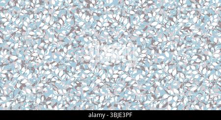 Abstrakte unregelmäßige Blumennahtlose Vektormuster mit weißen und braunen Hand gezeichneten Zweigen auf einem pastellblauen Hintergrund. Modernes Endlosmuster Mit Blumenmuster. Stock Vektor