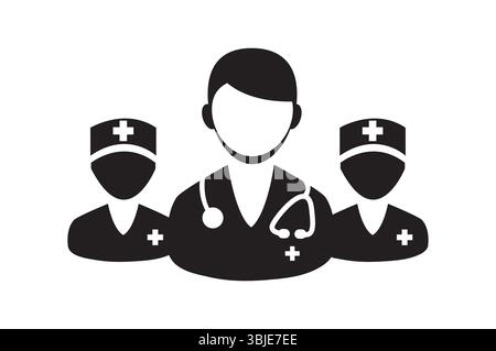 Doktor-Symbol. Eine männliche Ärztin-Ikone, die beide Stethoskope trägt. Die minimalistische schwarz-weiße Doktor-Ikone. Symbol Für Medizinisches Team. Einfaches lineares Symbol Stock Vektor