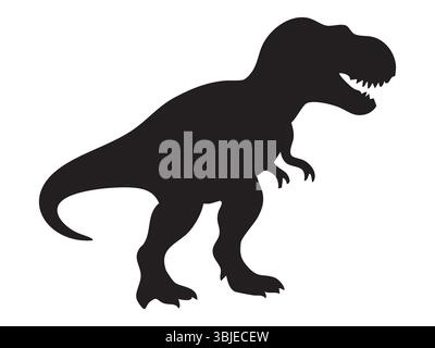 Schwarze Silhouette des Tyrannosaurus rex Dinosauriers in brüllender Pose, isoliert auf weißem Hintergrund, grafische Illustration. Das Konzept des prähistorischen Tieres, t-r Stock Vektor