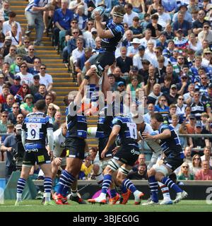 London, Großbritannien. August 2025. Während des Gallagher English Premiership Play-off-Finales zwischen Bath Rugby und Leicester Tigersat Allianz Stadion, London am 14. Juni 2025 Credit: Action Foto Sport/Alamy Live News Stockfoto
