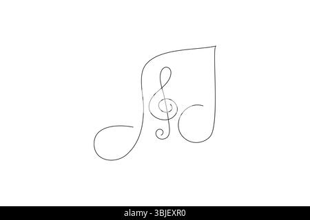Musik einzeilige Kunst durchgehende einzeilige Zeichnung eines isolierten Konturvektorsymbols Stock Vektor