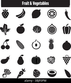 Obst- und Gemüsesymbole – Illustrationen im Silhouette-Stil Stock Vektor