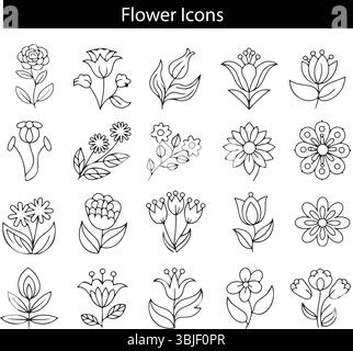 Minimal Line Blume Icons Set | Blumenvektor Outline Collection Stock Vektor