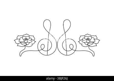 Durchgehende einzeilige Zeichnung abstrakter Notennotizen Hintergrundnoten und Vektorgrafik Illustration Stock Vektor