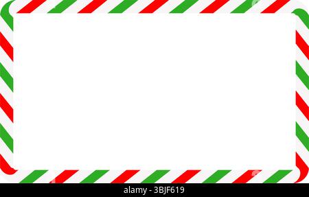 Rechteckiger Rahmen für Zuckerrohr. Weihnachtsband mit roten, grünen und weißen Streifen. Grußkarte mit Silvester- oder Weihnachtsrand. Vektor krank Stock Vektor