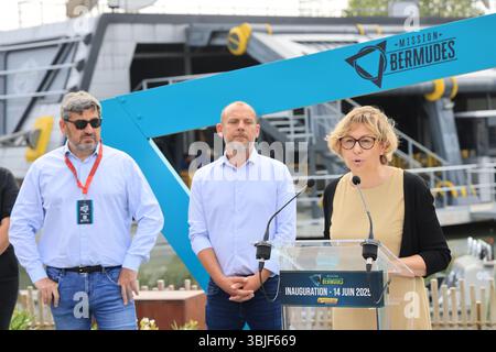 Nathalie Delattre, Senatorin von Gironde, Kandidatin des Bürgermeisters von Bordeaux 2026 und Delegierte des Ministers für Tourismus, weiht die neue „Mission Bermu“ ein Stockfoto