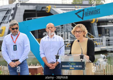 Nathalie Delattre, Senatorin von Gironde, Kandidatin des Bürgermeisters von Bordeaux 2026 und Delegierte des Ministers für Tourismus, weiht die neue „Mission Bermu“ ein Stockfoto