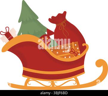 Festlicher Santa Claus Schlitten voller Geschenke. Traditionelle Weihnachts- und Neujahrsdekoration. Vektorabbildung Stock Vektor