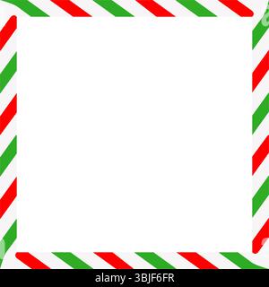 Rechteckiger Rahmen für Zuckerrohr. Weihnachtsband mit roten, grünen und weißen Streifen. Grußkarte mit Silvester- oder Weihnachtsrand. Vektor krank Stock Vektor
