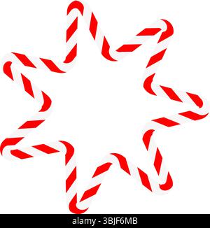 Sternrahmen mit Zuckerrohr. Weihnachtsband mit roten und weißen Streifen. Grußkarte mit Silvester- oder Weihnachtsrand. Vektorabbildung Stock Vektor