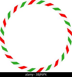 Rundrahmen mit Zuckerrohr. Weihnachtsband mit roten, grünen und weißen Streifen. Grußkarte mit Silvester- oder Weihnachtsrand. Vektorillustr Stock Vektor