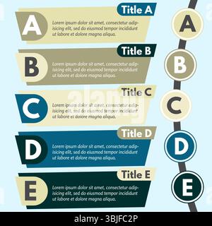 Fünf-Schritte-Infografik-Designelemente. Schritt-für-Schritt-Infografik-Designvorlage. Vektorabbildung Stock Vektor