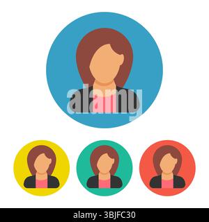 Set aus vier Geschäftsfrauen-Ikonen auf farbenfrohem Kreis. People-Symbol im flachen Stil. Vektorabbildung Stock Vektor