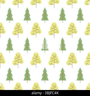 Nahtloses Muster mit farbigen Bäumen auf weißem Hintergrund. Vektorabbildung. Stock Vektor