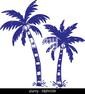 Summer Palm Tree Beach Retro Sketch Skurrile Doodle Illustration Palmen Paradies Cartoon Stock Vektor