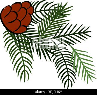 Kiefernäste mit Pinienzapfen-Zusammensetzung isoliert. Abbildung der grafischen Vektorfarbe. Silhouettenzeichen für Logo, Druck, Comics, Mode, Pop Art Stock Vektor