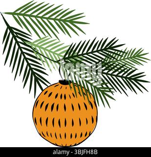 Weihnachtsbaumkugel Grüntannenzweige isoliert. Abbildung der grafischen Vektorfarbe. Vektor transparentes Glas Weihnachtsschmuck, Kiefer Evergree Stock Vektor