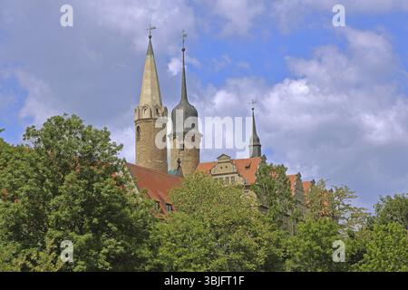 Türme von Dom und Schloss, Wahrzeichen, Merseburg, Sachsen-Anhalt, Deutschland, Europa Stockfoto