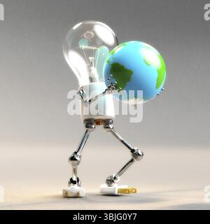 Digitale 3D-Illustration einer Glühbirne Kerl Stockfoto