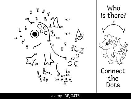 Vektor-schwarz-weiß Fairyland Punkt-zu-Punkt Aktivität mit Drachen. Verzauberter Wald verbindet das Punktspiel, Malseite mit Waldtier. Fairytal Stock Vektor