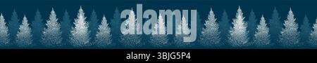 Weihnachten. Winterlicher horizontaler Hintergrund. Hintergrund Winterwald. Weihnachtsbäume aus Punkten. Nahtloser Weihnachtshintergrund. Handzeichnung. Nicht AI Stock Vektor