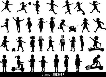 Vektor-Sammlung von Silhouetten für Kinder in verspielten Posen Stock Vektor