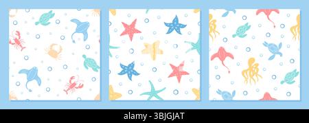 Nahtloses Flaches Marinemuster-Set Stock Vektor